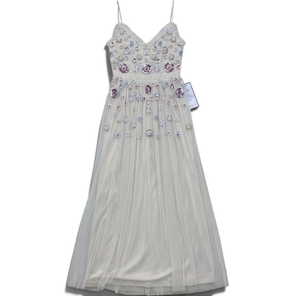 NWT Adrianna Papell Whimsy Floral Sequin Romantic Fairy Garden Midi Dress Gown 2